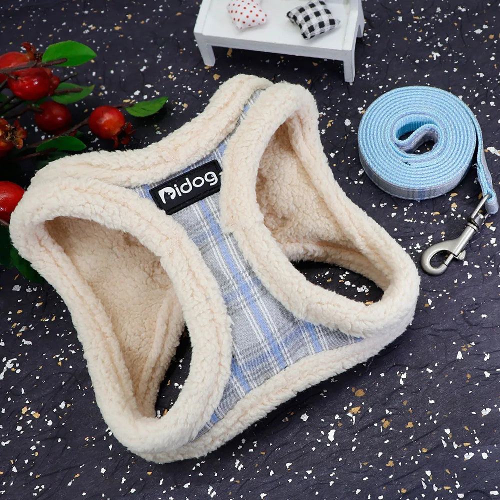 Winter Pet Dog Harness Soft Puppy Cat Harness Leash Set Warm Dogs Clothes No Pull Adjustable Vest For Small Dogs French Bulldog