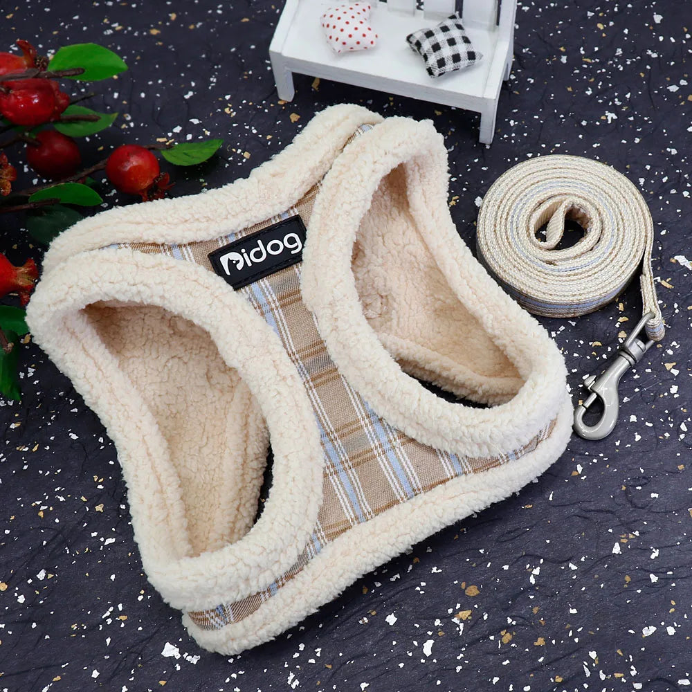 Winter Pet Dog Harness Soft Puppy Cat Harness Leash Set Warm Dogs Clothes No Pull Adjustable Vest For Small Dogs French Bulldog