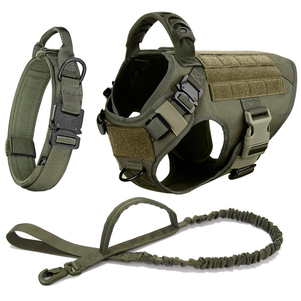 Large Dog Collar Military Dog Harness Leash Molle Pouches Pet Training Vest Tactical German Shepherd Harnesses Dogs Accessories