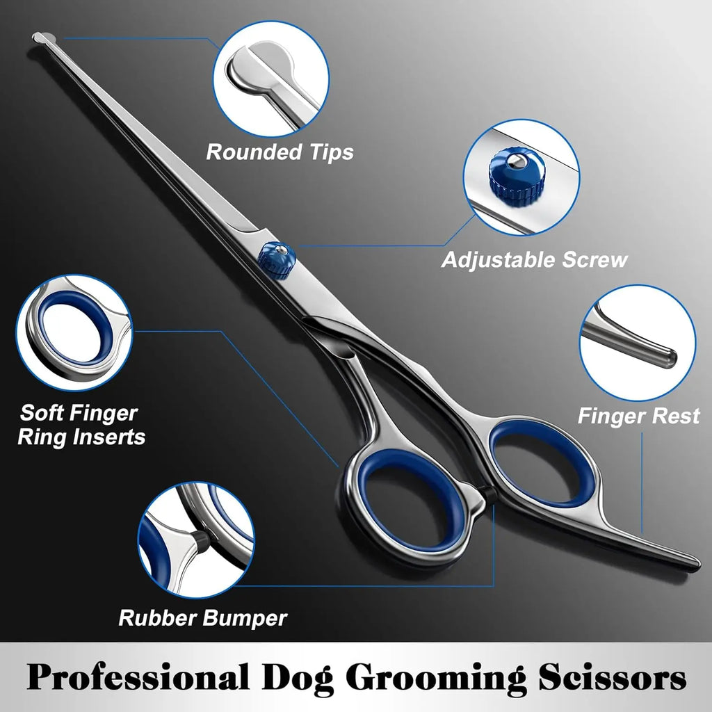 Professional 4 in 1 Dog & Cat Grooming scissors Includes Straight Curved Thinning Scissors and Comb - Premium Pet Supplies