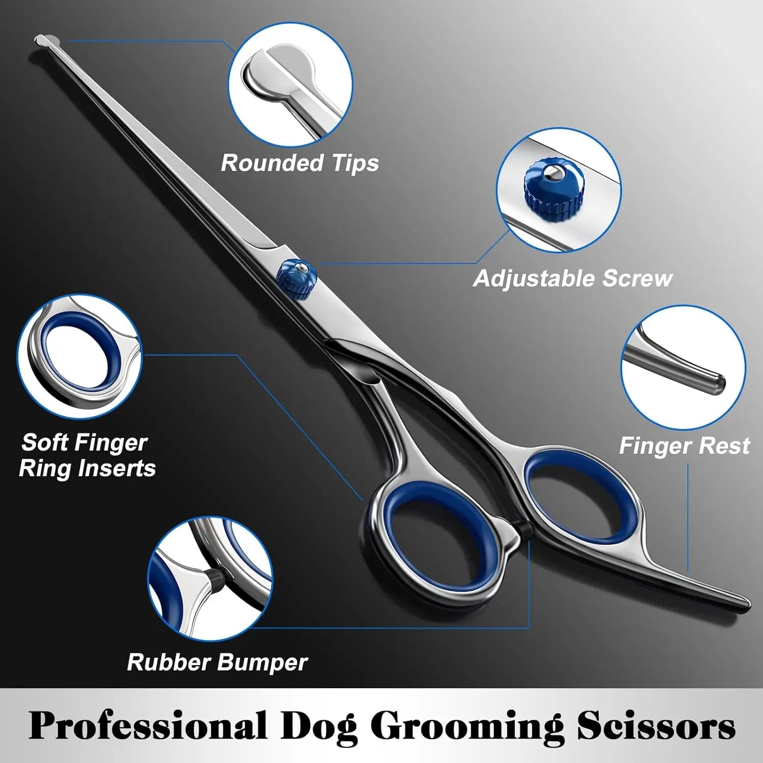 Professional 4 in 1 Dog & Cat Grooming scissors Includes Straight Curved Thinning Scissors and Comb - Premium Pet Supplies