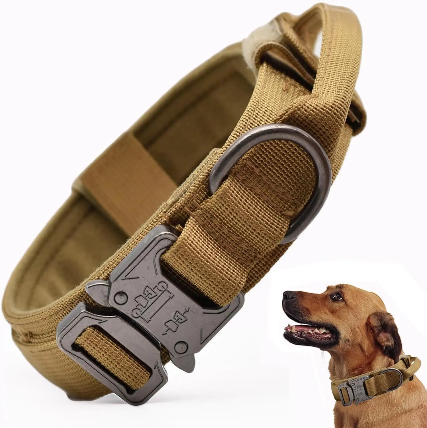 Tactical Dog Collar Adjustable Military Training Nylon Dog Collar with Control Handle Heavy Quick-Release Metal Buckle for Dogs
