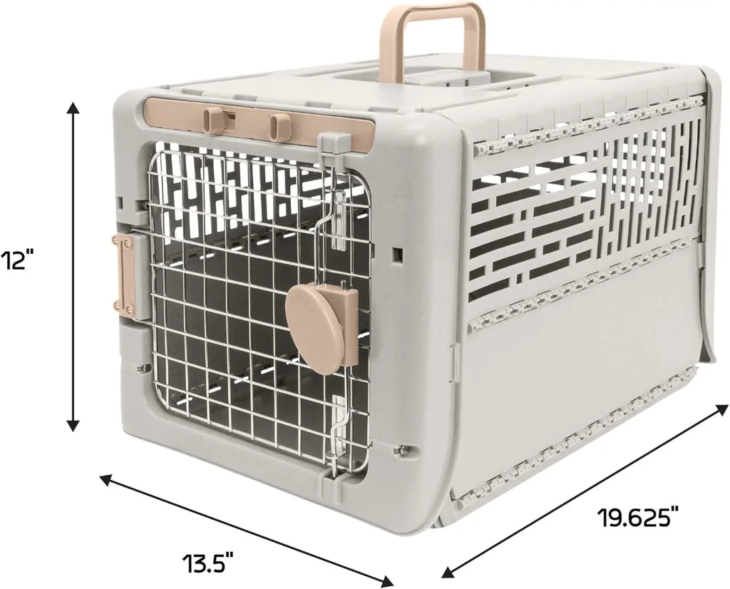 Collapsible Hard-Sided Pet Carrier, Tan, for Small Dogs & Cats Up to 20lbs, 19.6'L x 13.5'W x 12'H