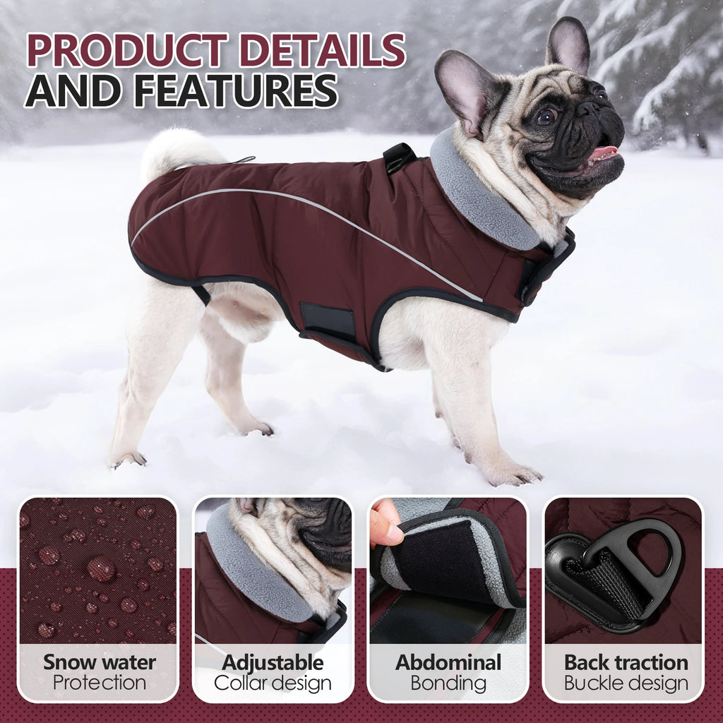 Dog Coat, Waterproof Winter Jacket,Warm Windproof Jacket, Reflective Adjustable Turtleneck Coats for Dogs with Hook & Loop