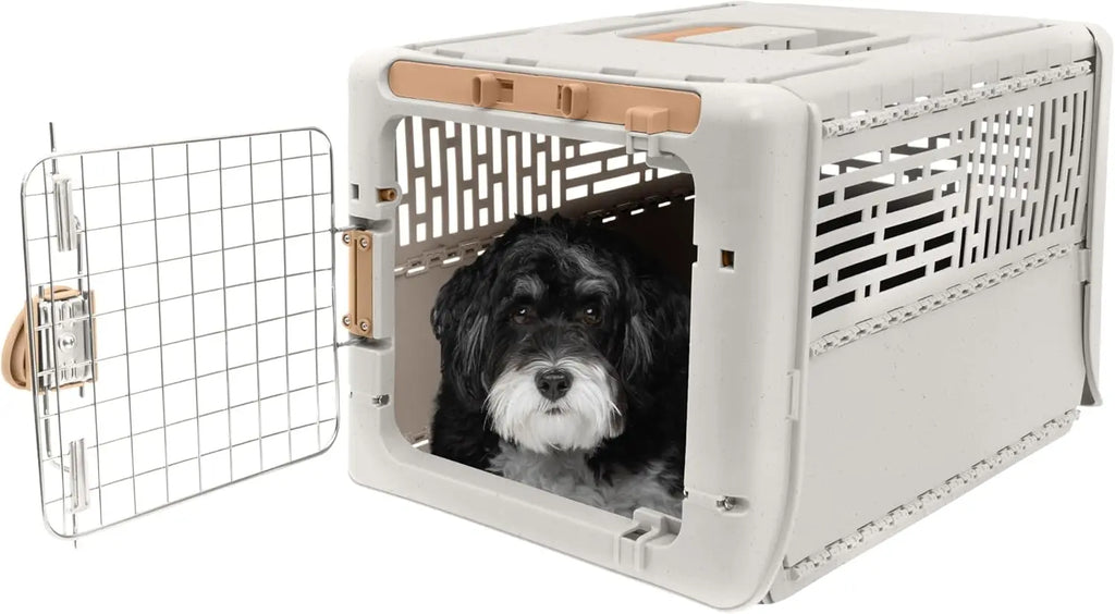 Collapsible Hard-Sided Pet Carrier, Tan, for Small Dogs & Cats Up to 20lbs, 19.6'L x 13.5'W x 12'H