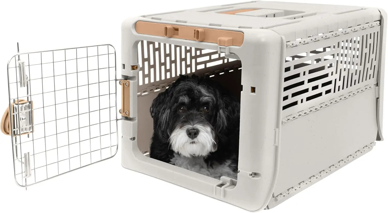Collapsible Hard-Sided Pet Carrier, Tan, for Small Dogs & Cats Up to 20lbs, 19.6'L x 13.5'W x 12'H