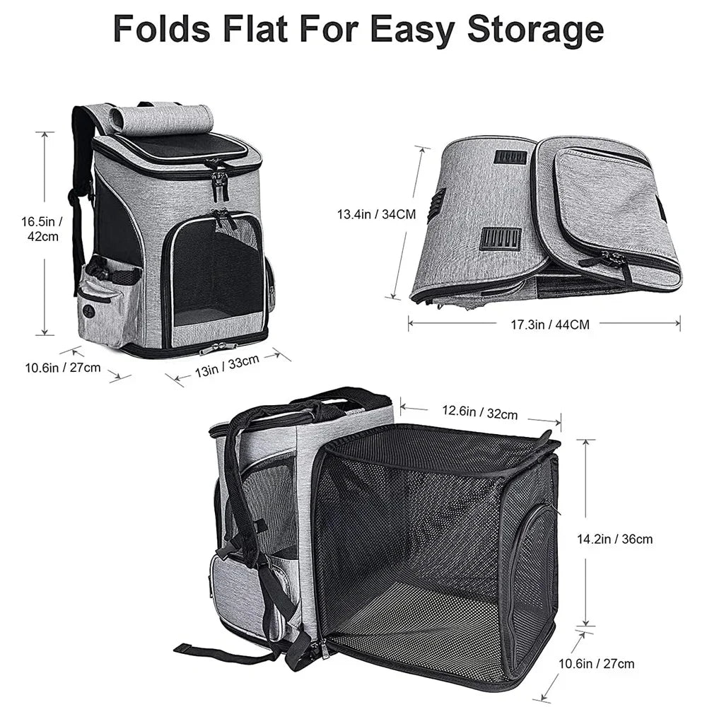 Foldable Expandable Pet Backpack Breathable Mesh Large Capacity for Cats Dogs Outdoor Travel Hiking Carrier