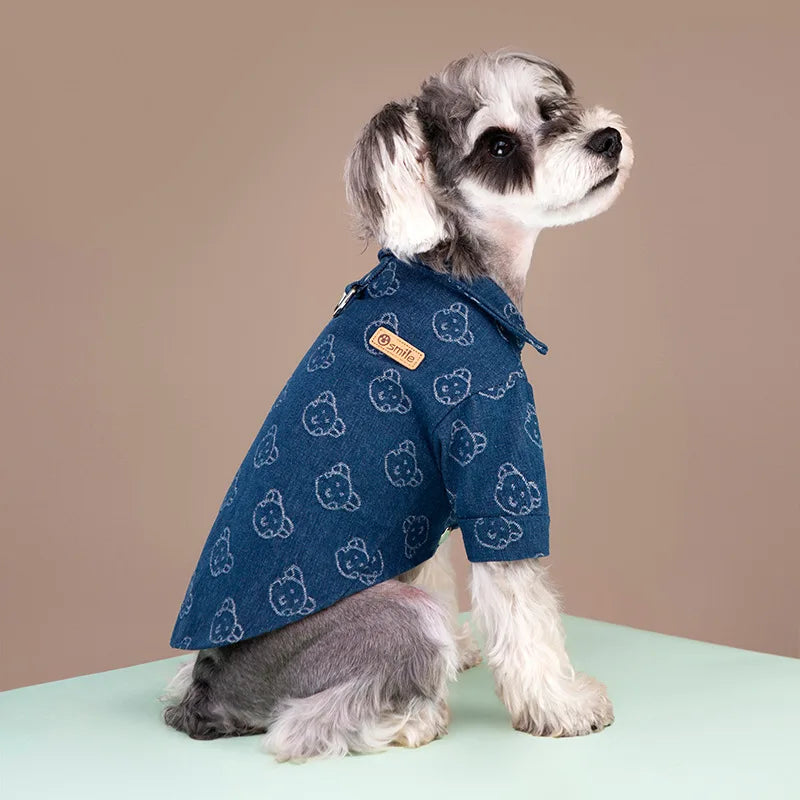 Autumn Winter Warm Dog Denim Shirt Fashion Dog Clothes Bear Print Dog Jean Vest Chihuahua Bichon Pet Clothing Puppy Costume