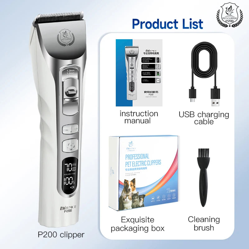 Fenice New Upgrade 5000mA Capacity Cordless LCD Screen Pets Dog Grooming Clippers Rechargeable Haircut Shaver for Trimming Salon