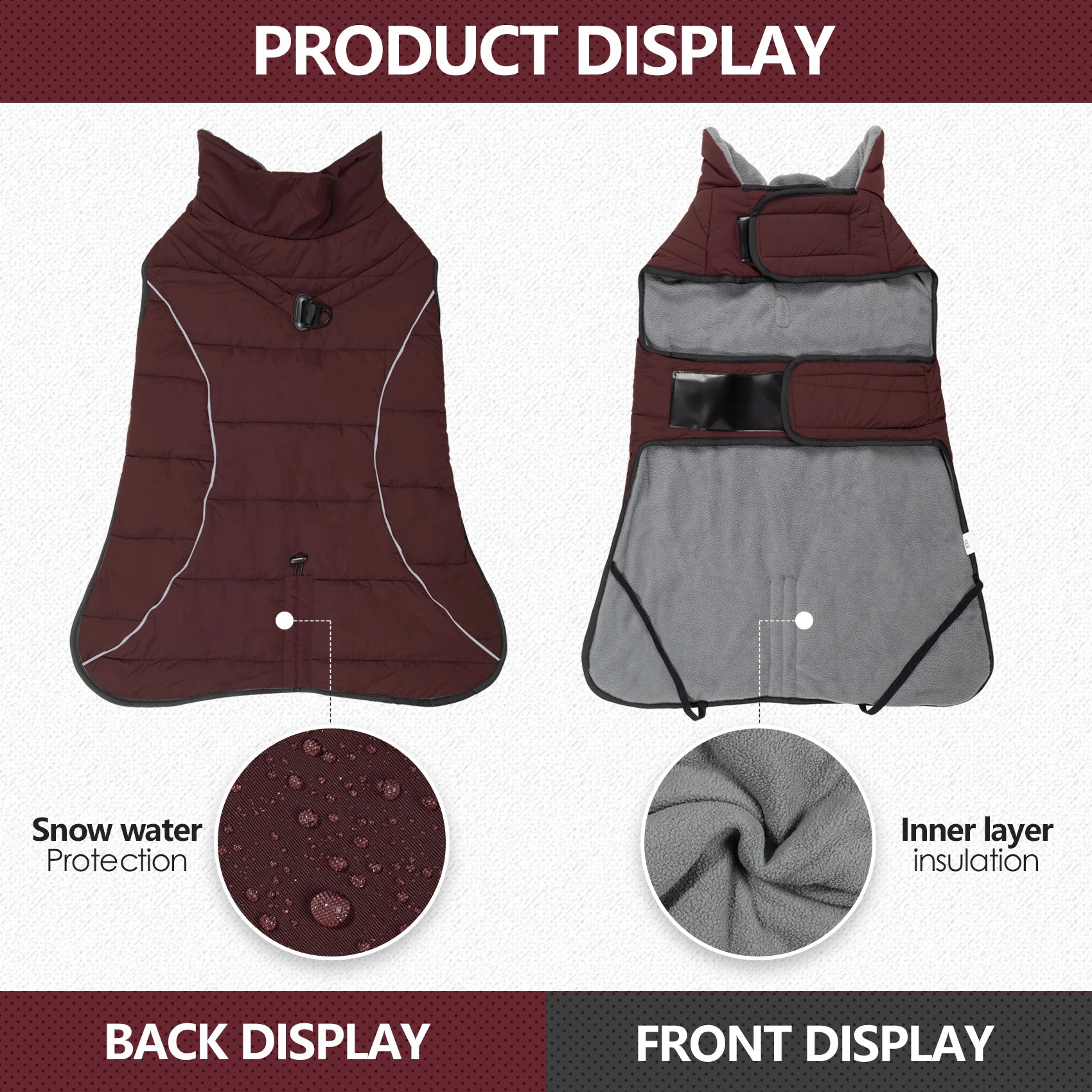 Dog Coat, Waterproof Winter Jacket,Warm Windproof Jacket, Reflective Adjustable Turtleneck Coats for Dogs with Hook & Loop