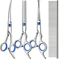 Professional 4 in 1 Dog & Cat Grooming scissors Includes Straight Curved Thinning Scissors and Comb - Premium Pet Supplies