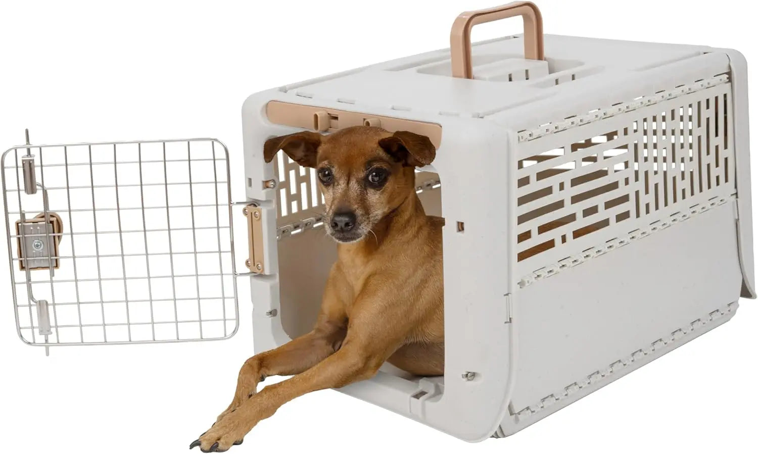 Collapsible Hard-Sided Pet Carrier, Tan, for Small Dogs & Cats Up to 20lbs, 19.6'L x 13.5'W x 12'H