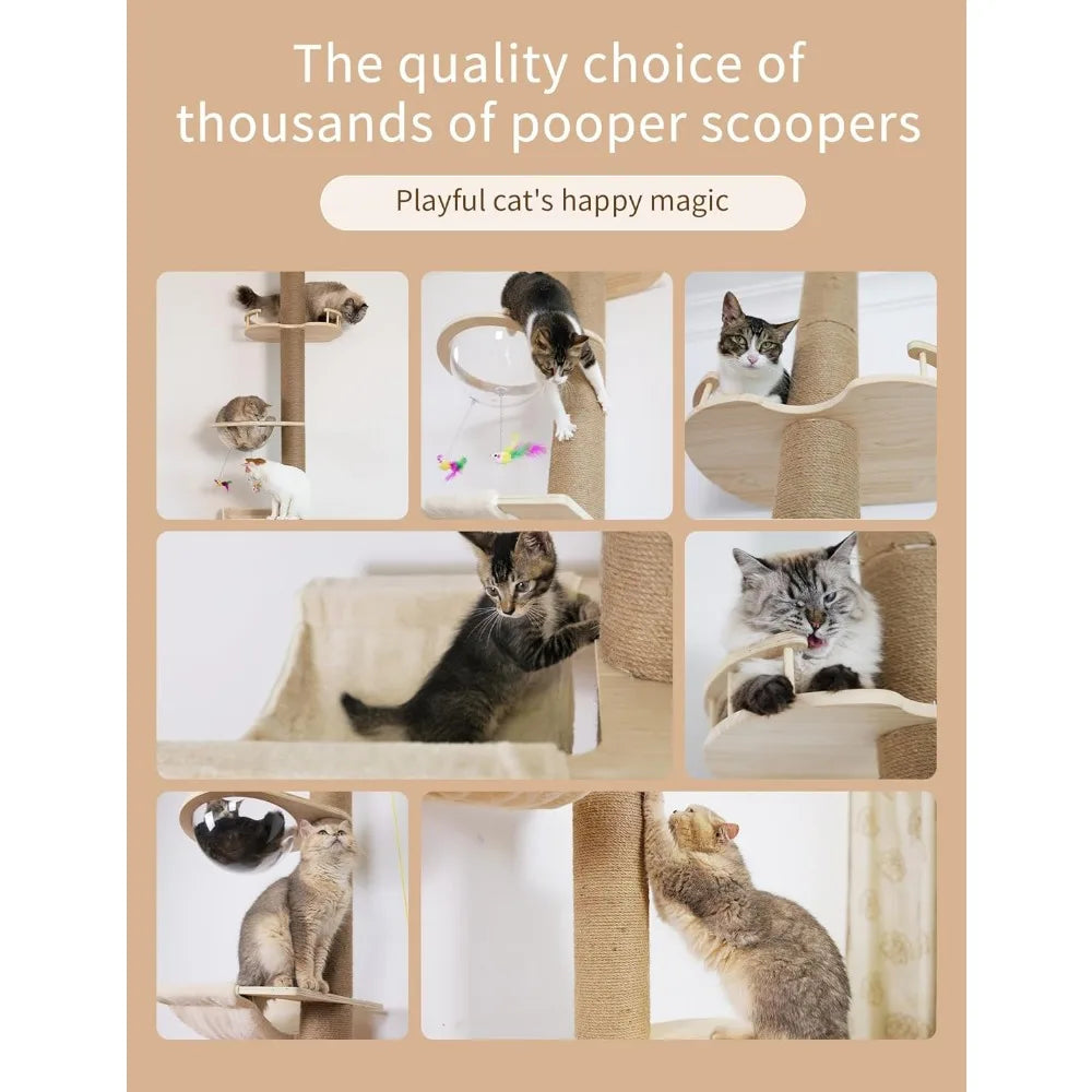 Height: 55.52-118.5 Inches Castle for Cats Scratcher Cat Tree Floor to Ceiling Natural Sisal Rope Scratching Post All Towers Pet