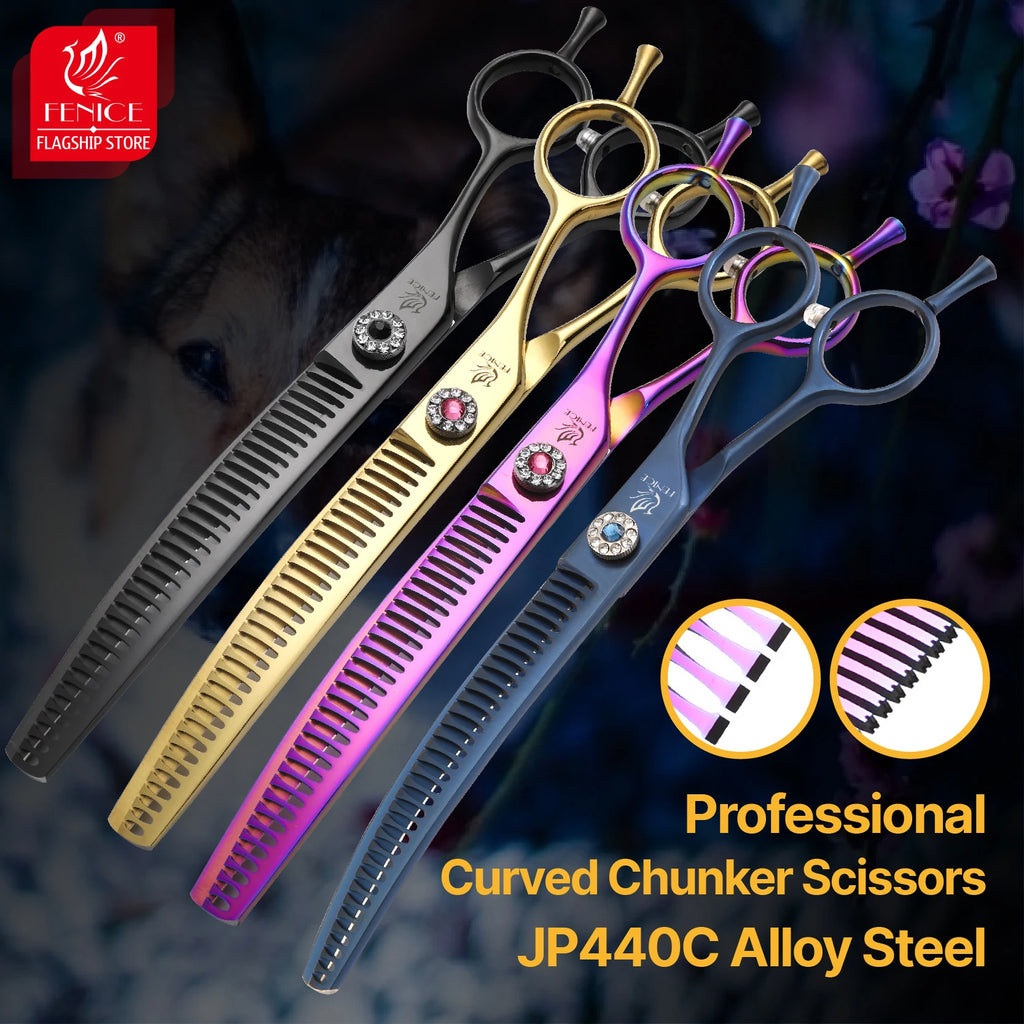 Fenice Professional JP440c 7 inch High quality Pet dog Grooming Scissors Curved thinning Shears Chunker Thinner Scissors