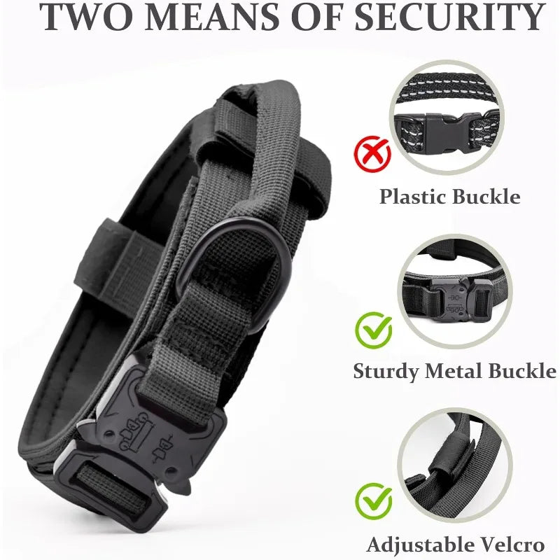 Tactical Dog Collar Adjustable Military Training Nylon Dog Collar with Control Handle Heavy Quick-Release Metal Buckle for Dogs