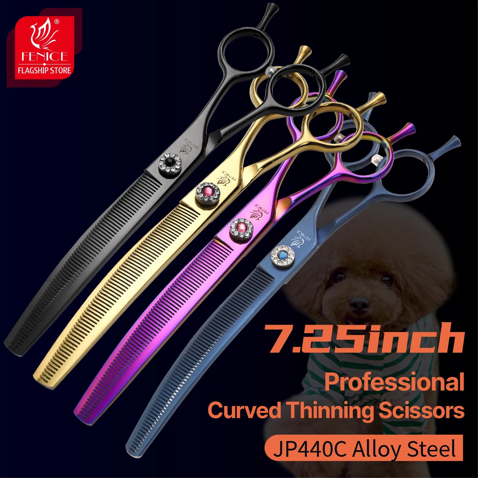 Fenice Professional JP440c 7 inch High quality Pet dog Grooming Scissors Curved thinning Shears Chunker Thinner Scissors