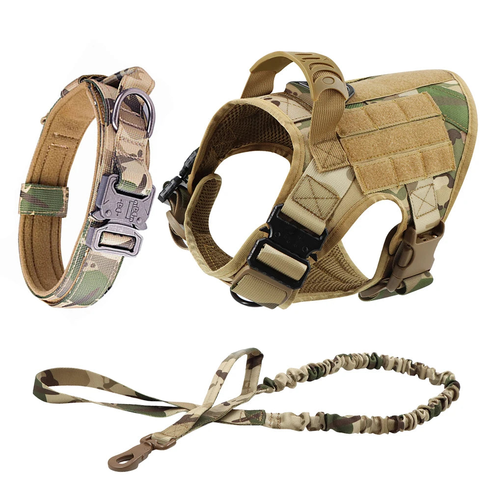 Large Dog Collar Military Dog Harness Leash Molle Pouches Pet Training Vest Tactical German Shepherd Harnesses Dogs Accessories