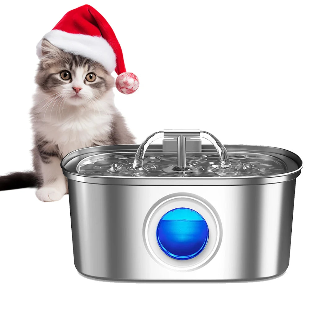 3.2L/108oz Automatic Cat Water Fountain Stainless Steel Square Dual Outlet Pet Water Feeder Cats Dogs Silent Water Dispenser