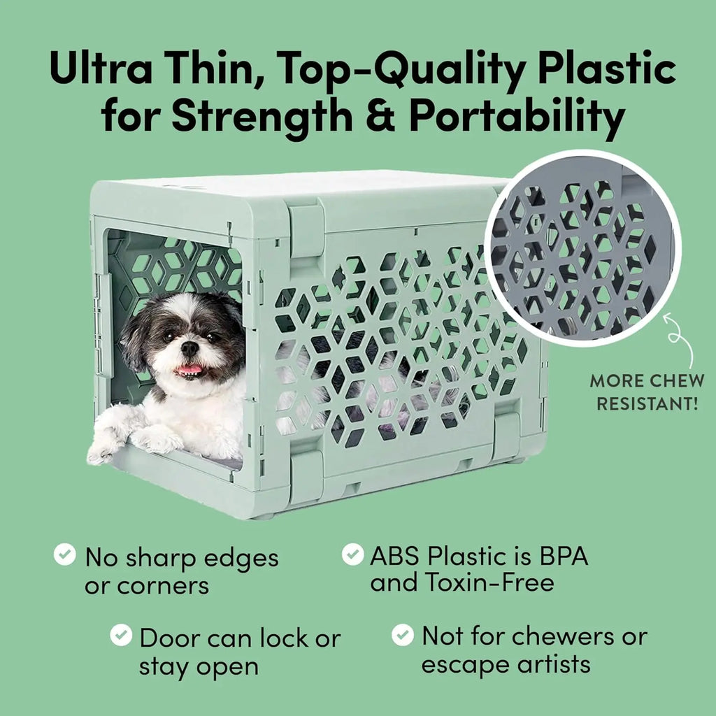 PAWD Collapsible Dog Crate with Washable Bed - Lightweight Portable Kennel for Small Dogs - White