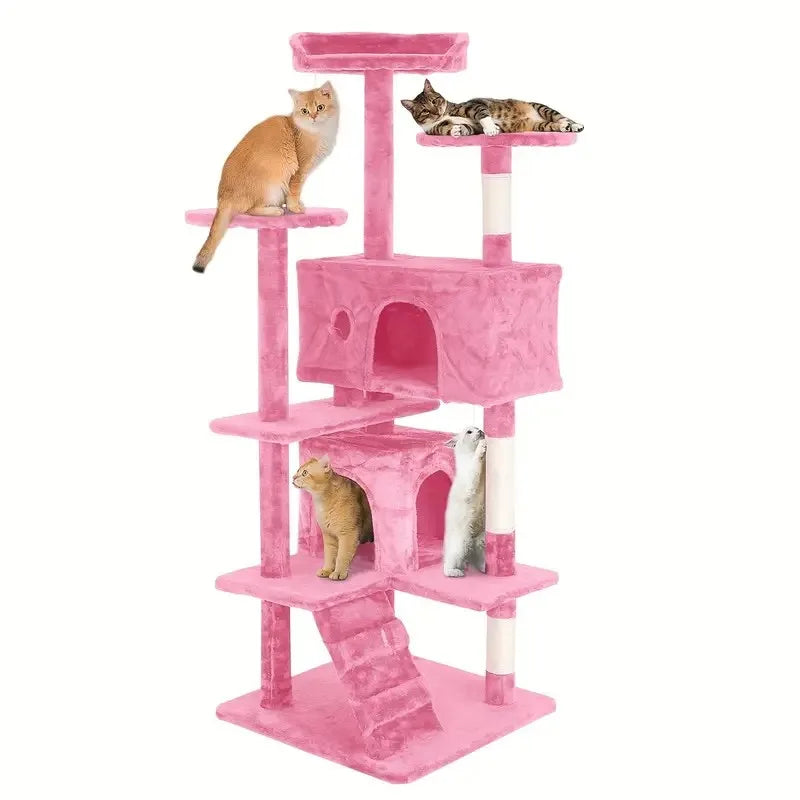 Cat Tree 54/70 Inch Cat Tower Cat Condo with Sisal-Covered Scratching Posts Dangling Ball for Cats to Play and Sleep