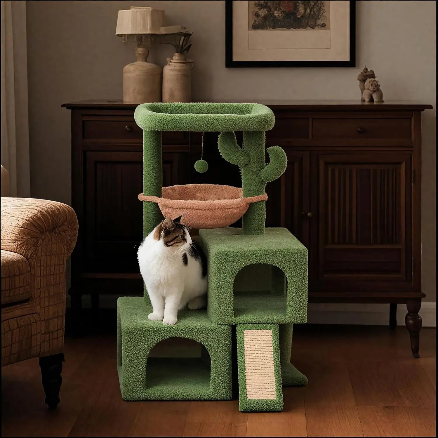 37.4' Cactus Cat Tree Tower with Twin Cat Condos for Indoor Cats, All-in-One Activity Center with Cat Scratching Post Cozy