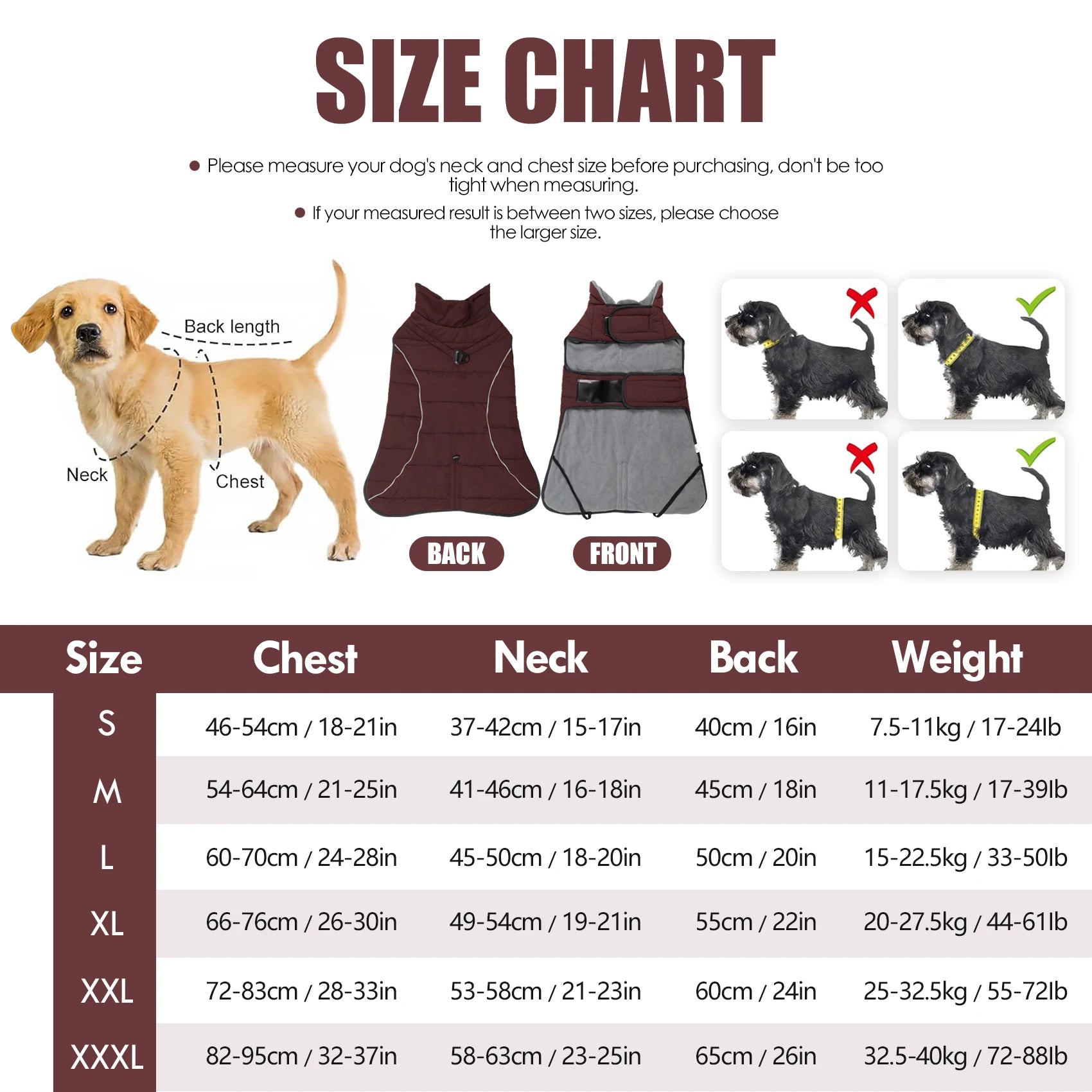 Dog Coat, Waterproof Winter Jacket,Warm Windproof Jacket, Reflective Adjustable Turtleneck Coats for Dogs with Hook & Loop