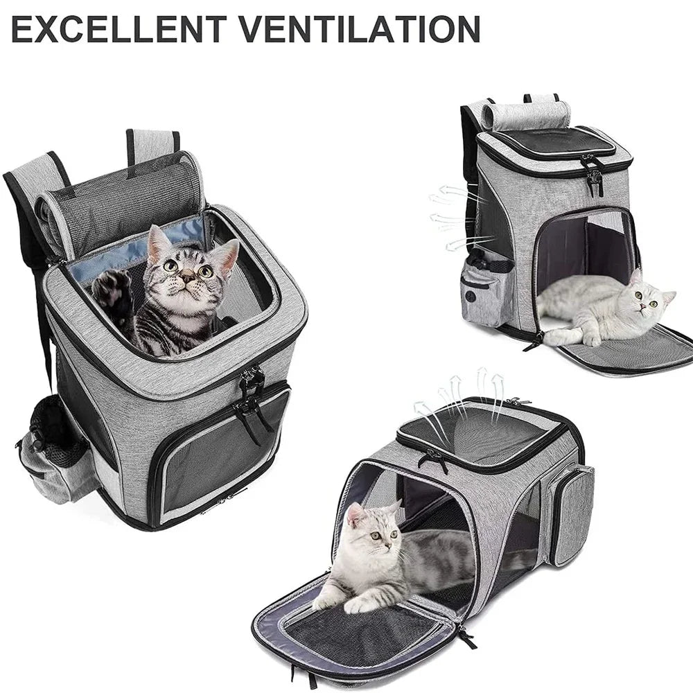 Foldable Expandable Pet Backpack Breathable Mesh Large Capacity for Cats Dogs Outdoor Travel Hiking Carrier