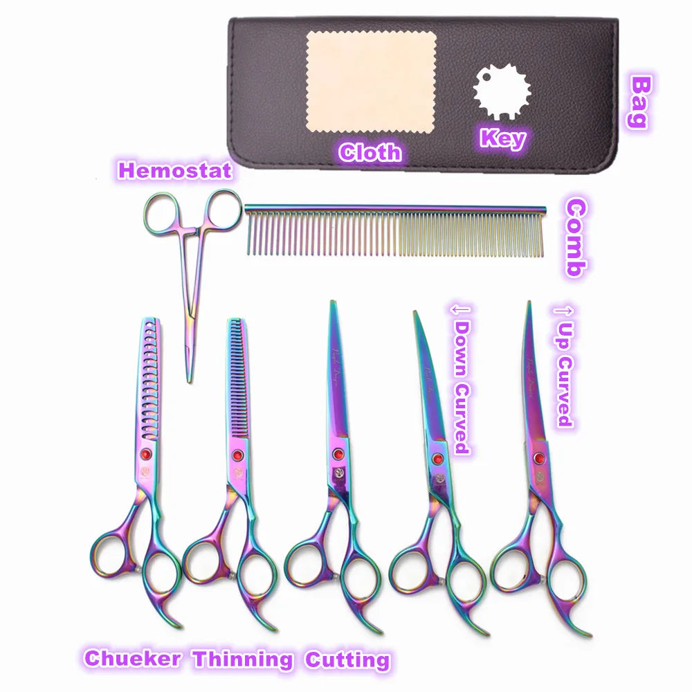 Pet Grooming Scissors Set - Professional Dog & Cat Grooming, Stainless Steel, Sharp, Multi-Piece, Ergonomic Handle, Durable Trim