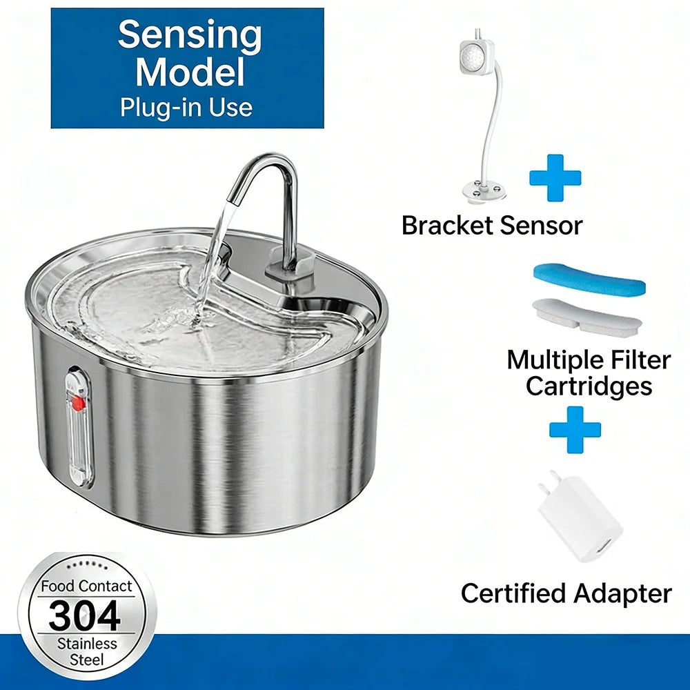 3.2L Stainless Steel Pet Water Feeder Automatic Cat Water Fountain with Sensor for Cat Dog Filter Fountain Smart Drinking Bowl