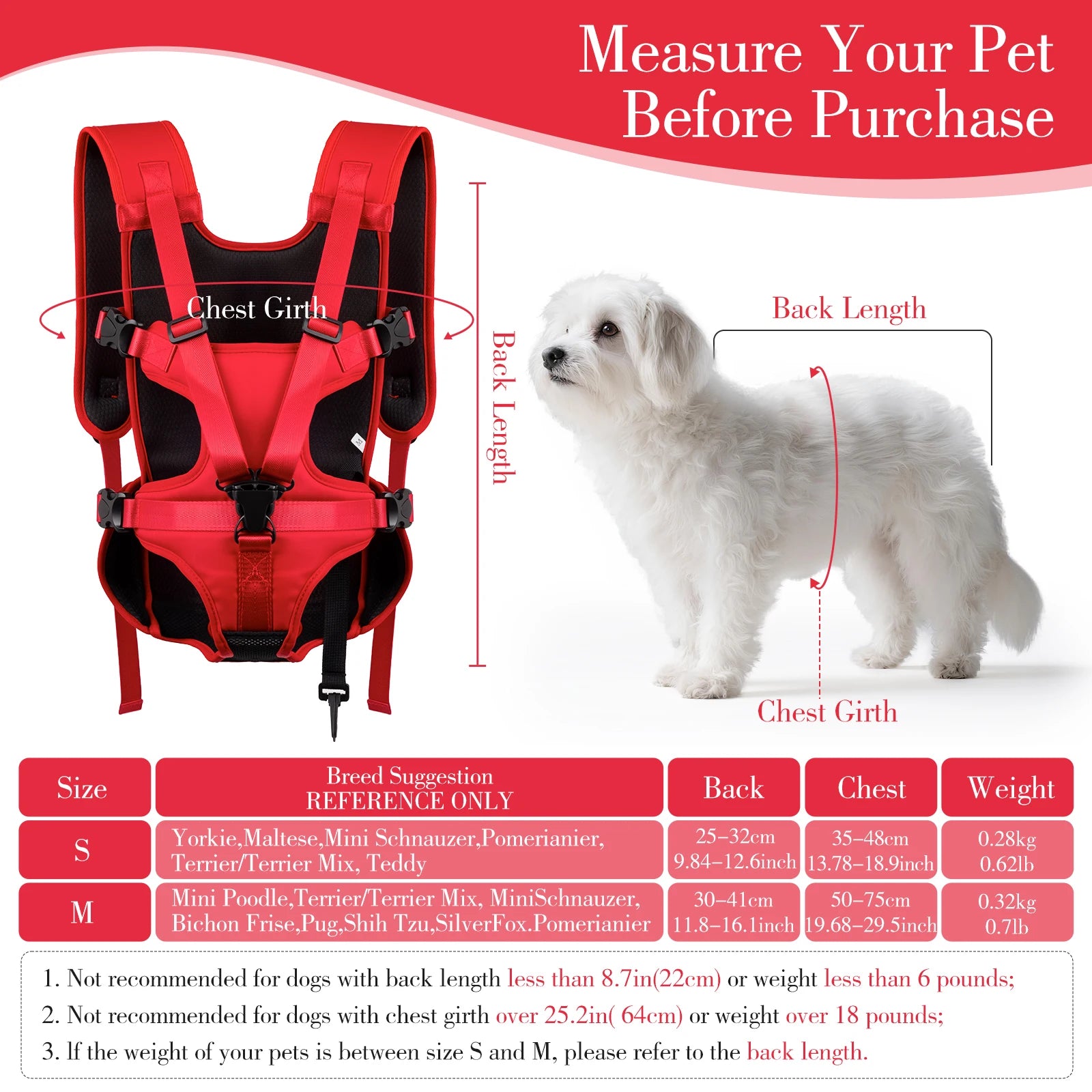 Dog Front Carrier Backpack, Adjustable Dog Chest Carrier Backpack,Dog Carriers for Small Dogs & Cats Hiking Camping Travel