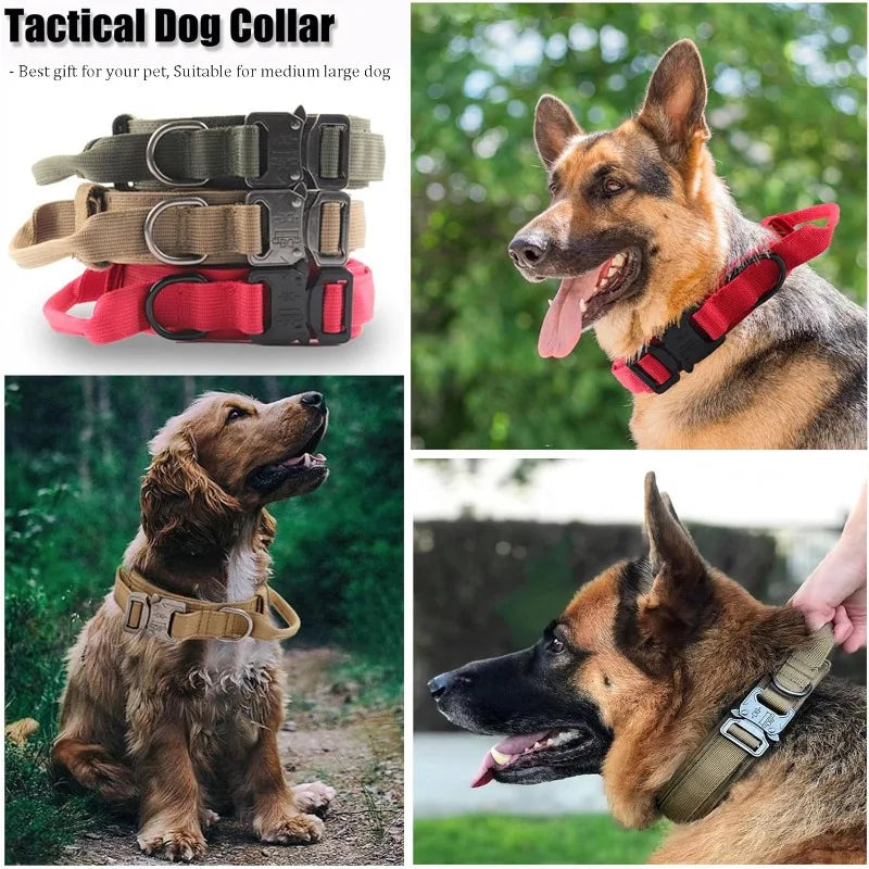 Tactical Dog Collar Adjustable Military Training Nylon Dog Collar with Control Handle Heavy Quick-Release Metal Buckle for Dogs