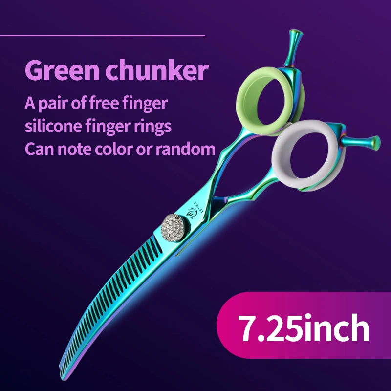 Fenice Professional JP440c 7 inch High quality Pet dog Grooming Scissors Curved thinning Shears Chunker Thinner Scissors
