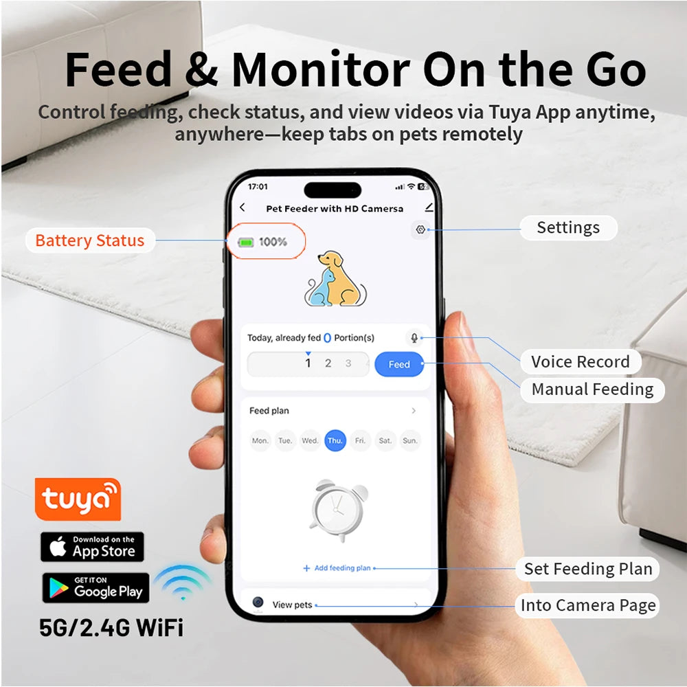 Furpipi Automatic Cat Feeder With 1080p Camera WiFi 8L Easy-clean Smartlife Tuya APP Remote Control Pet Dog Cat Kibble Dispenser