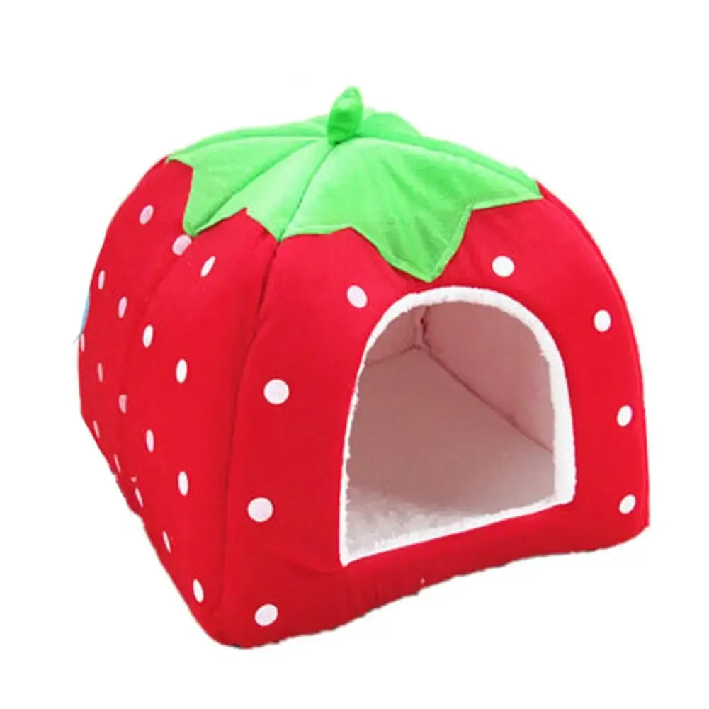 Soft Strawberry Leopard Dog Cat House Tent Kennel Doggy Winter Warm Cushion Basket Animal Bed Cave Pet Supplies