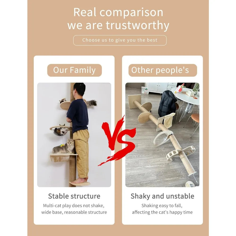 Height: 55.52-118.5 Inches Castle for Cats Scratcher Cat Tree Floor to Ceiling Natural Sisal Rope Scratching Post All Towers Pet