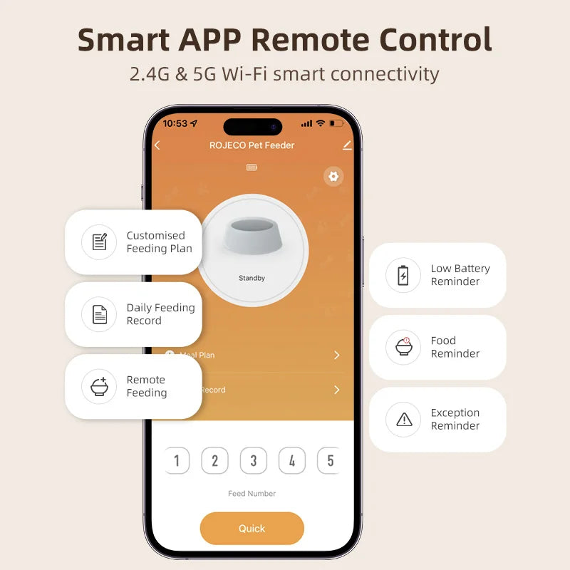 ROJECO Automatic Cat Feeder With 1080P HD Camera Video Smart Cat Food Dispenser WIFI Remote Control Auto Pet Feeder For Cat Dog