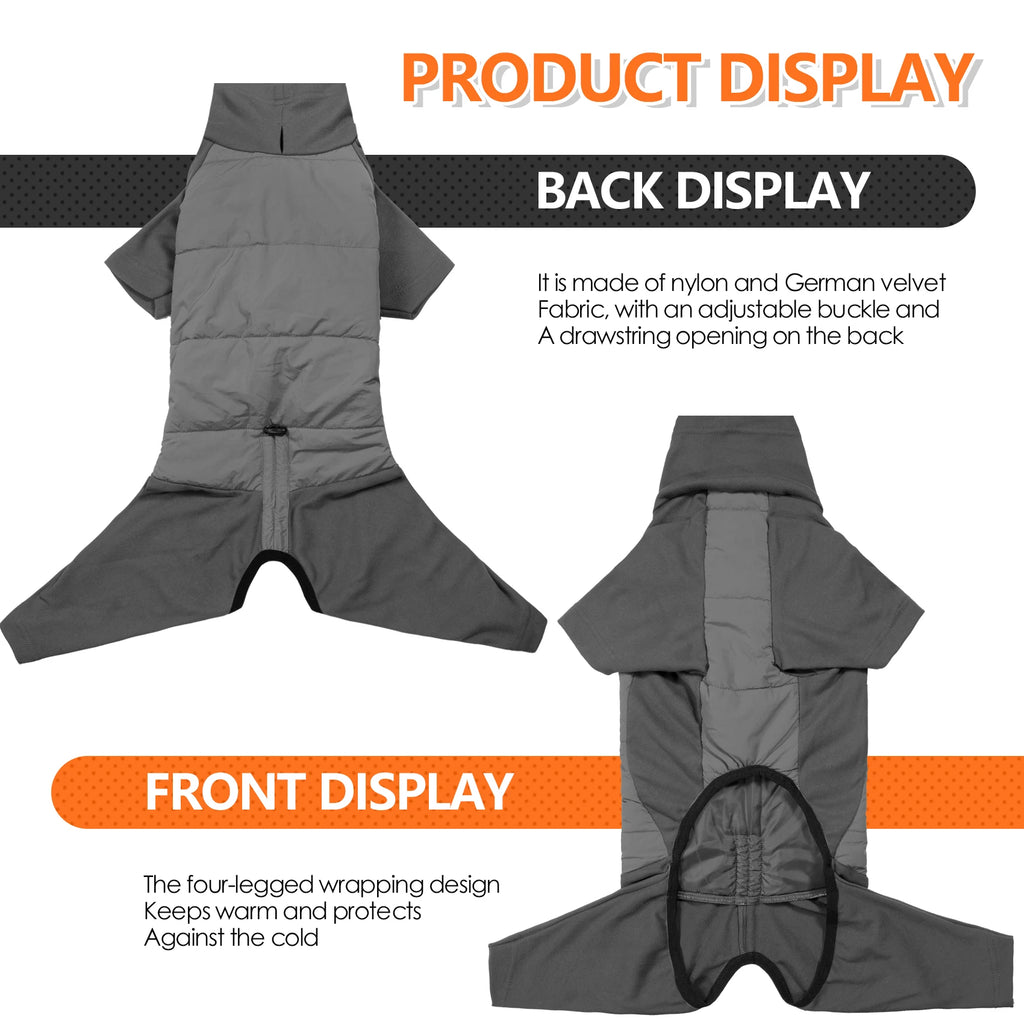 Fullbody Dog Coat, Turtleneck Windproof Dogs Winter Coat with Leash Hole for Large Medium Small Dogs,Four-Legged Snowsuit