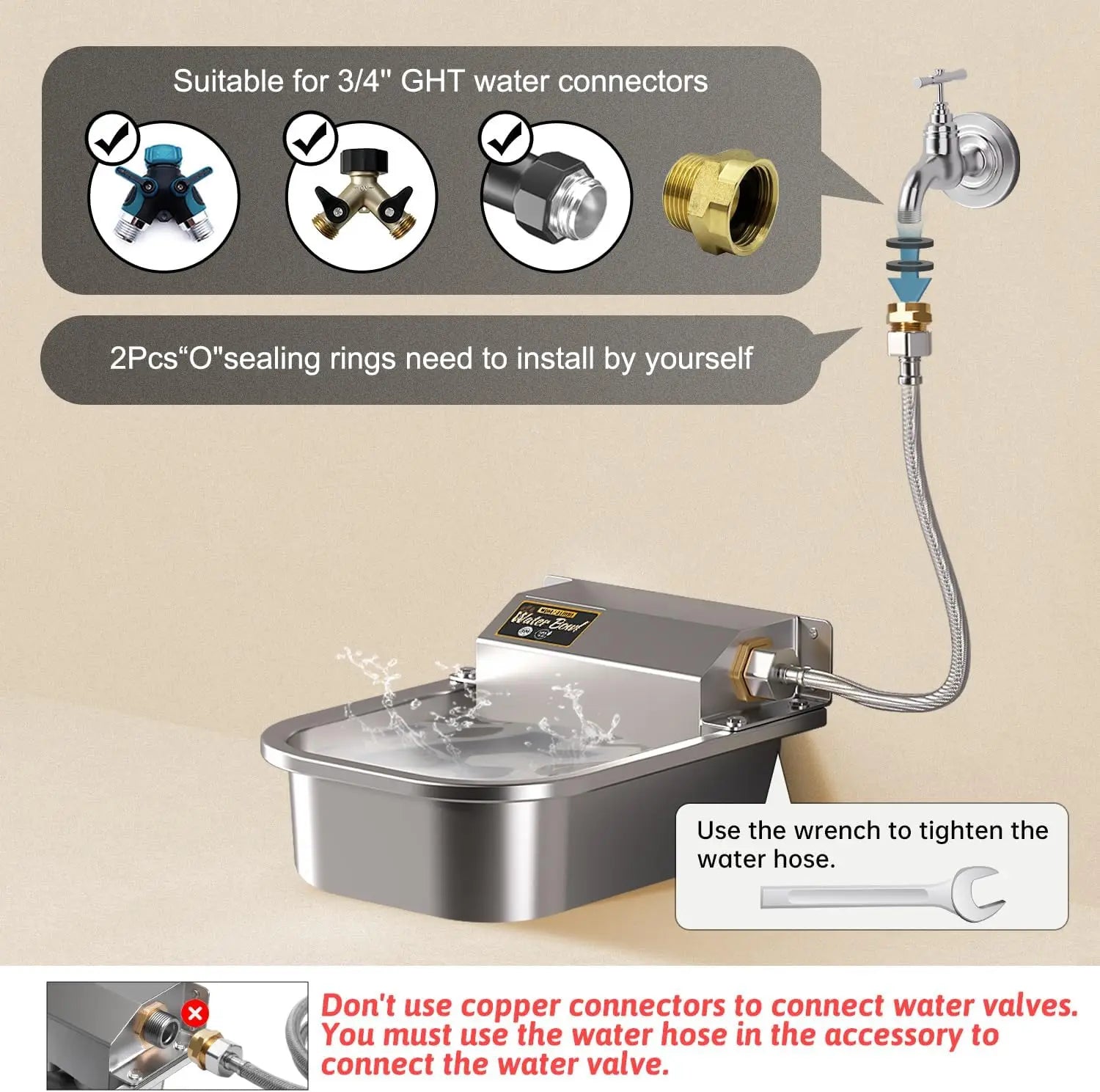 Automatic Water Dispenser for Dogs, Patented 3L Outdoor Dog Drinking Water Bowl, Stainless Steel Waterer Feeder Suitable for