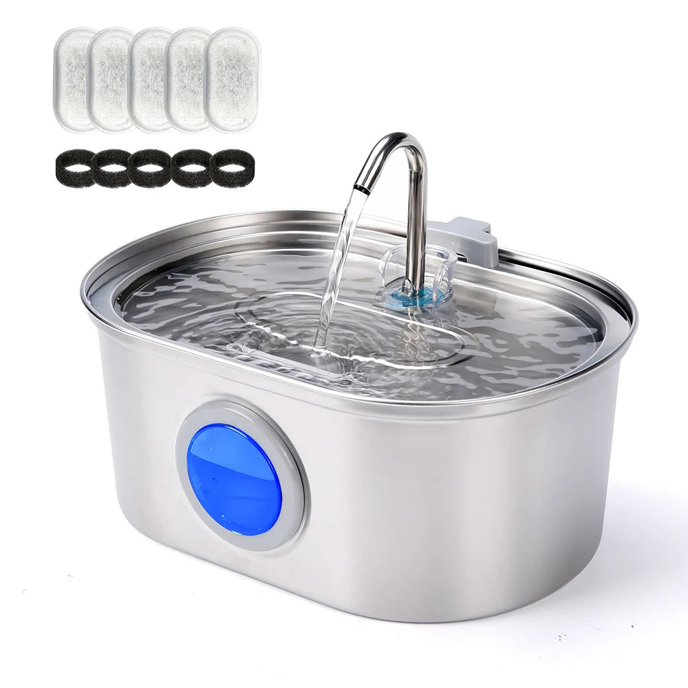 3.2L/108oz Automatic Cat Water Fountain Stainless Steel Square Dual Outlet Pet Water Feeder Cats Dogs Silent Water Dispenser
