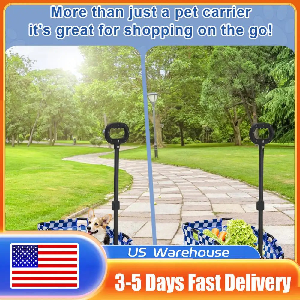 Folding Travel Pet Cart 4 Wheels Rolling Cat Carrier Pet Carriage Lightweight Folding Trolley for Travelling Shopping Walking