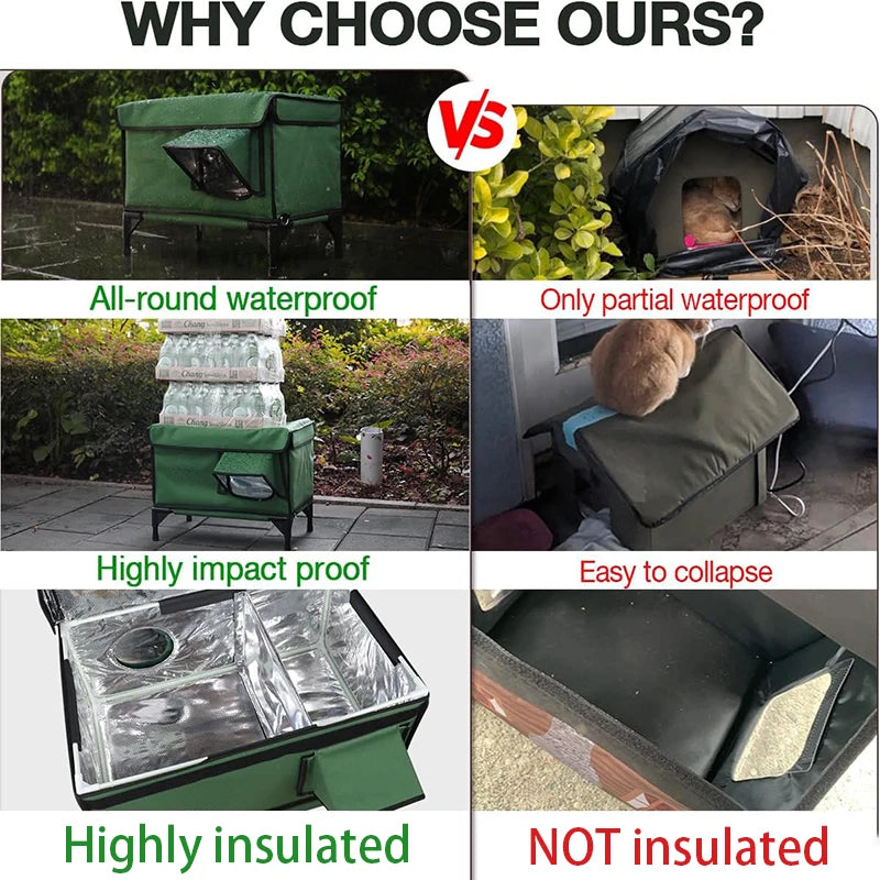 Outdoor Waterproof Cat House Warm Heated Winter Cat House Insulated Outside Foldable Cats Nest Tent Sleeping Extra Large Pet