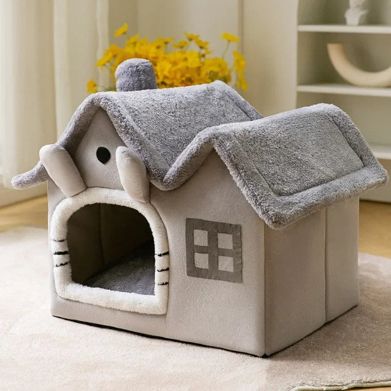 Foldable Cat House Winter Warm Chihuahua Cave Bed Cat Basket for Small Dogs Warm Soft Cat Bed Mat Kennel Puppy House Deep Sleep