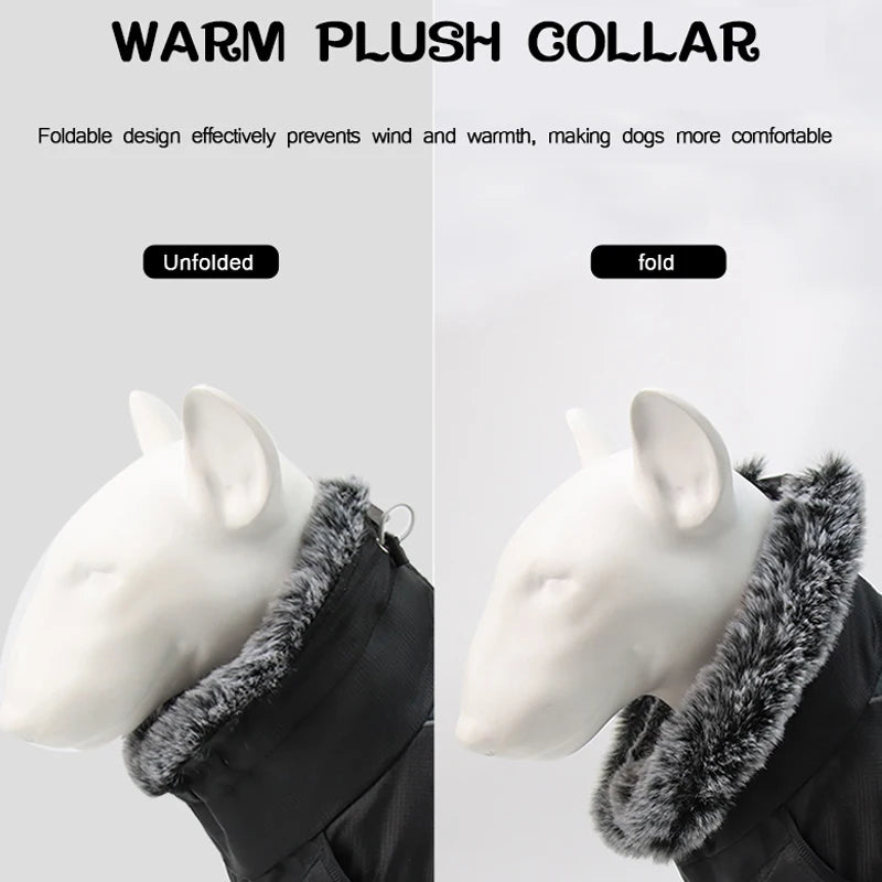Waterproof Large Dog Clothes Winter Dog Coat With Harness Furry Collar Warm Pet Clothing Big Dog Jacket Labrador Bulldog Costume