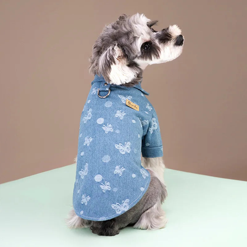 Autumn Winter Warm Dog Denim Shirt Fashion Dog Clothes Bear Print Dog Jean Vest Chihuahua Bichon Pet Clothing Puppy Costume