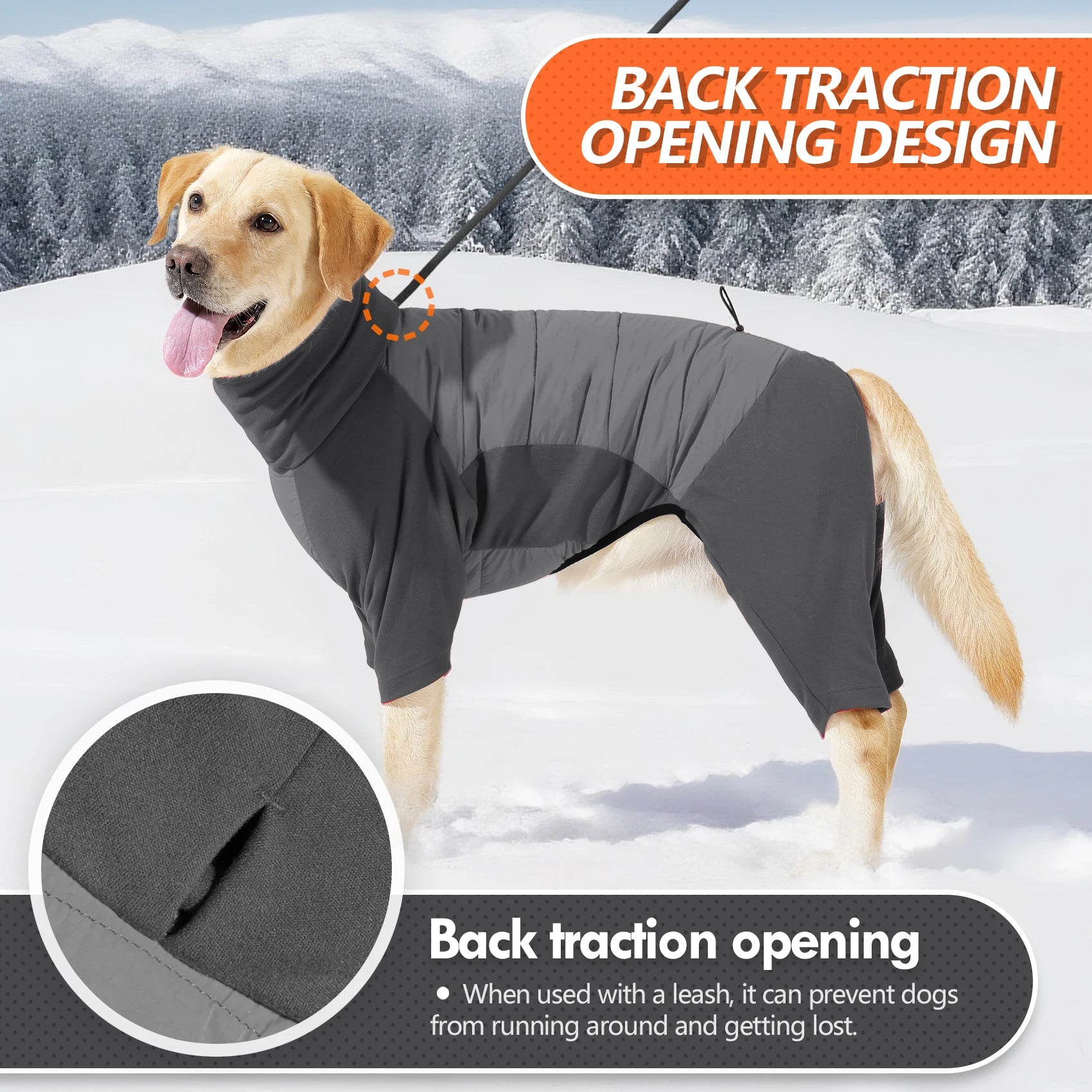 Fullbody Dog Coat, Turtleneck Windproof Dogs Winter Coat with Leash Hole for Large Medium Small Dogs,Four-Legged Snowsuit