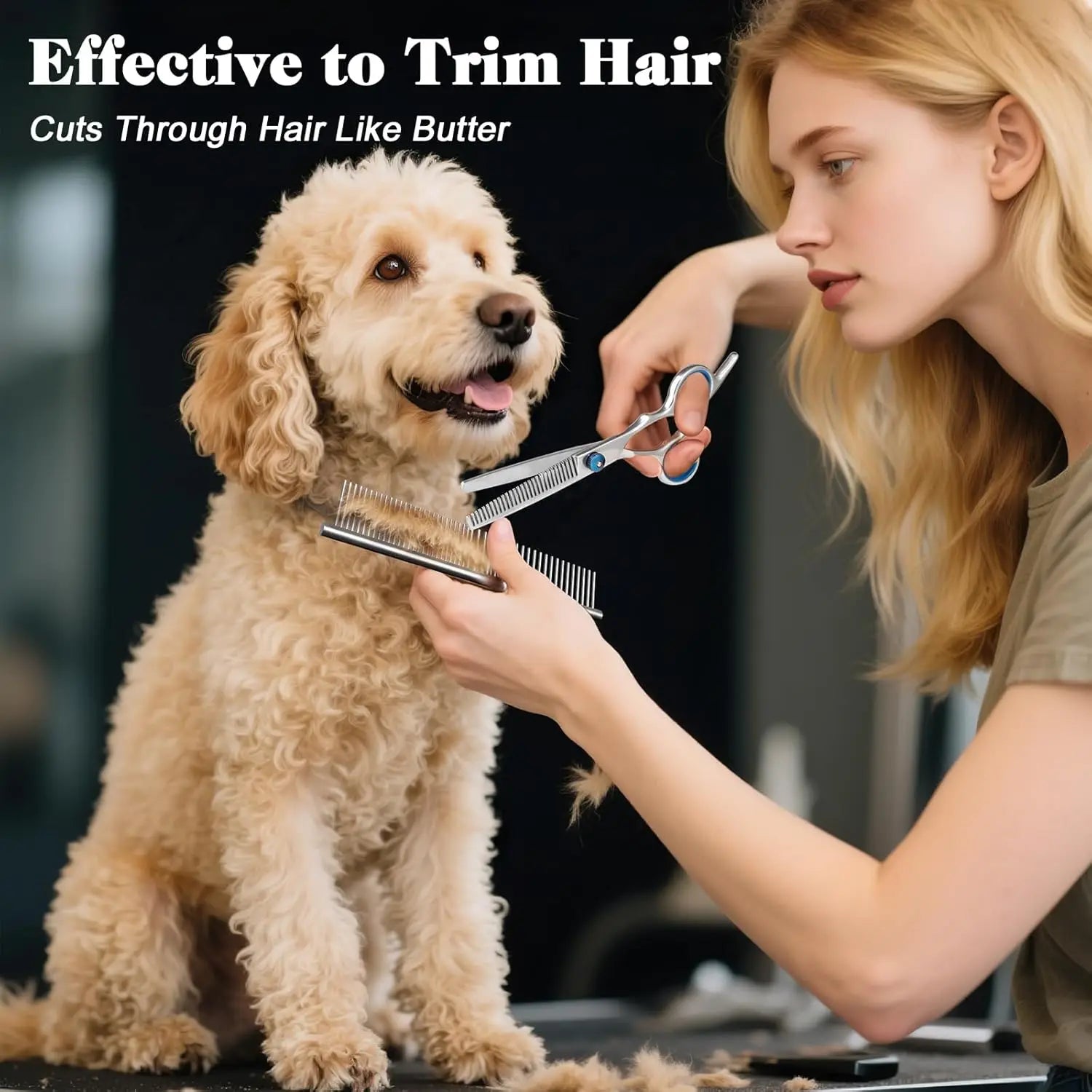 Professional 4 in 1 Dog & Cat Grooming scissors Includes Straight Curved Thinning Scissors and Comb - Premium Pet Supplies