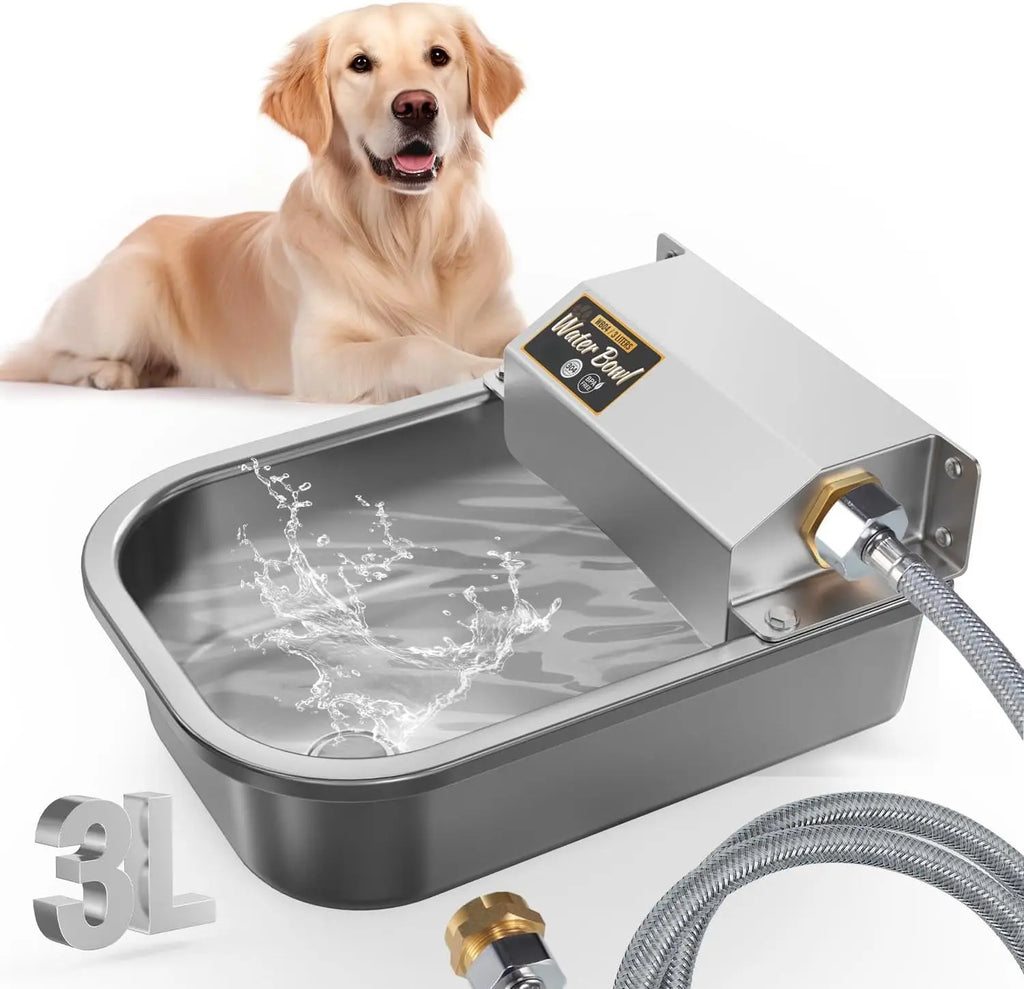 Automatic Water Dispenser for Dogs, Patented 3L Outdoor Dog Drinking Water Bowl, Stainless Steel Waterer Feeder Suitable for