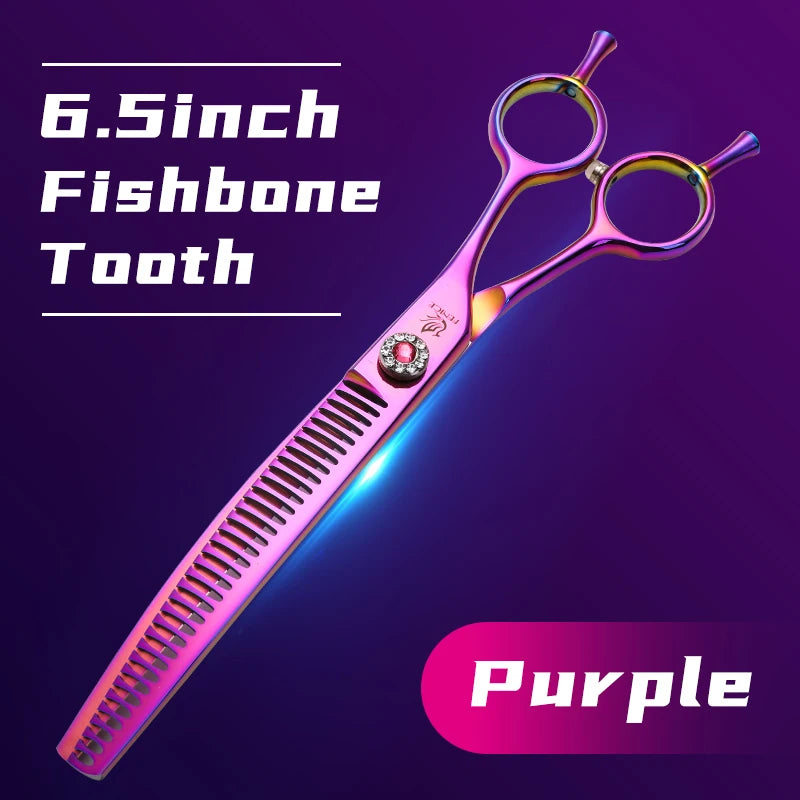 Fenice Professional JP440c 7 inch High quality Pet dog Grooming Scissors Curved thinning Shears Chunker Thinner Scissors