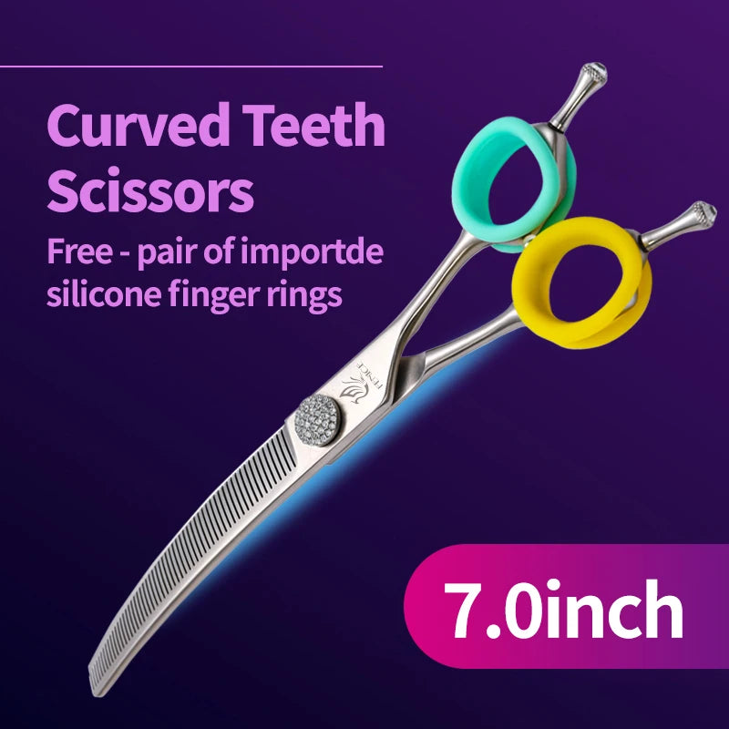 Fenice Professional JP440c 7 inch High quality Pet dog Grooming Scissors Curved thinning Shears Chunker Thinner Scissors