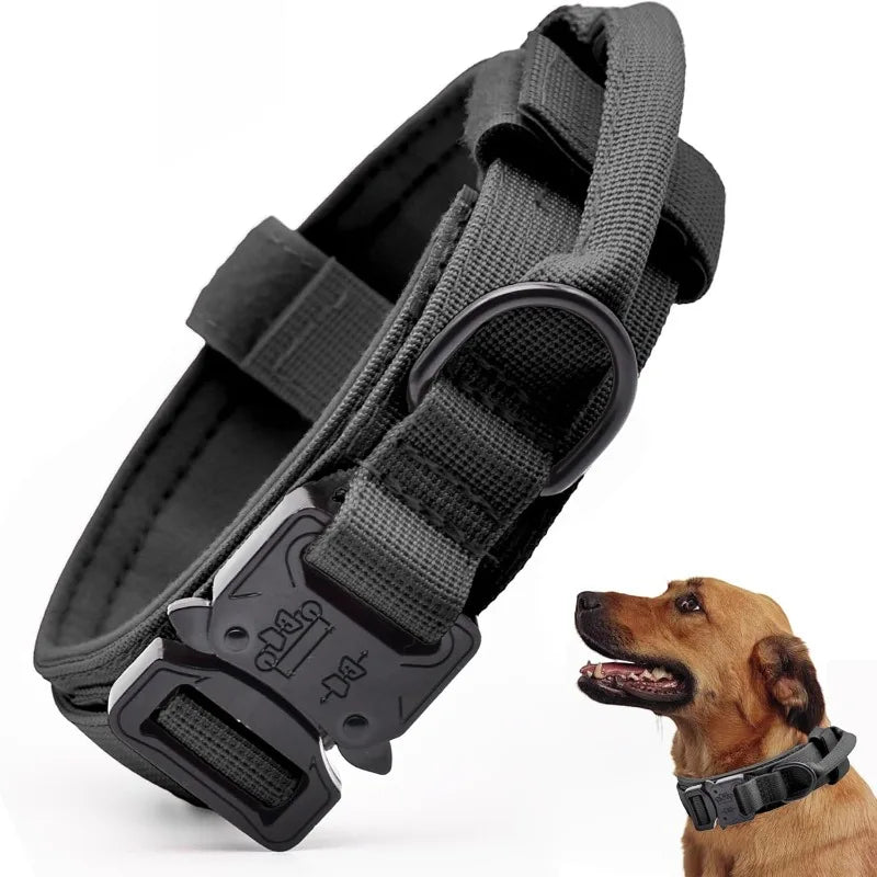 Tactical Dog Collar Adjustable Military Training Nylon Dog Collar with Control Handle Heavy Quick-Release Metal Buckle for Dogs